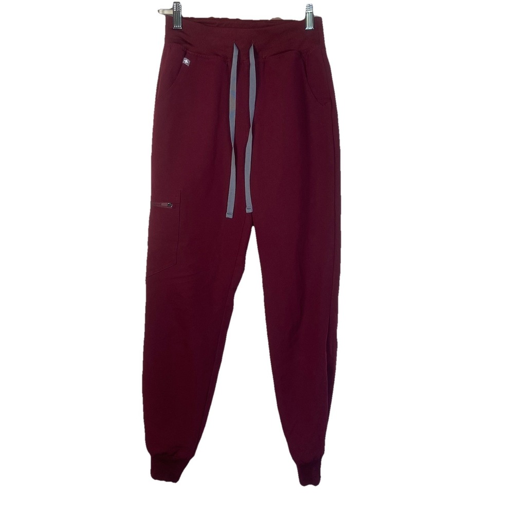FIGS Zamora High Waisted Jogger Scrub Pants Burgundy Tech Collection Size XS‎